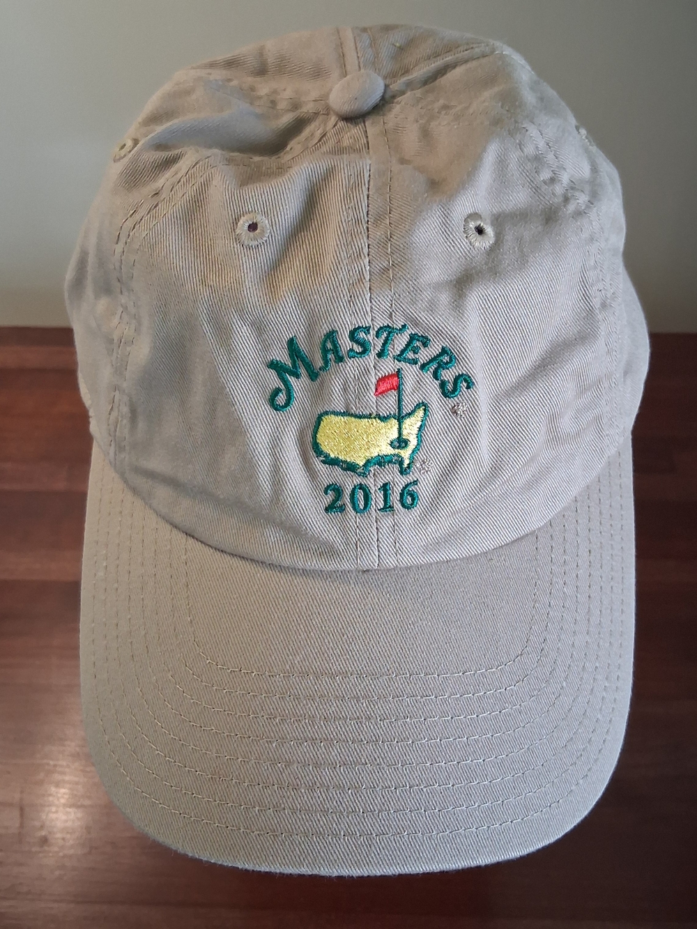 American Needle Masters 2016 Beige Cap Yellow Green Masters Patch Embroidered